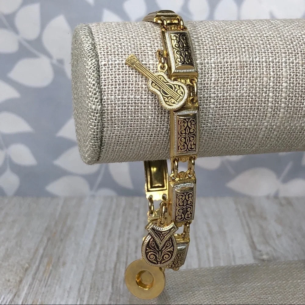 Arabesque Damascene Spanish Charm Link Bracelet